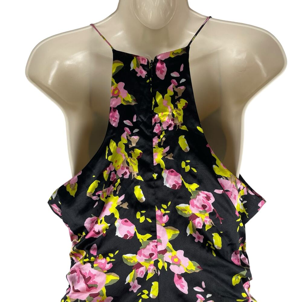 Likely Asta Floral Print Satin Mini Dress Ruffle Side Ruch Size 6 - Picture 9 of 12